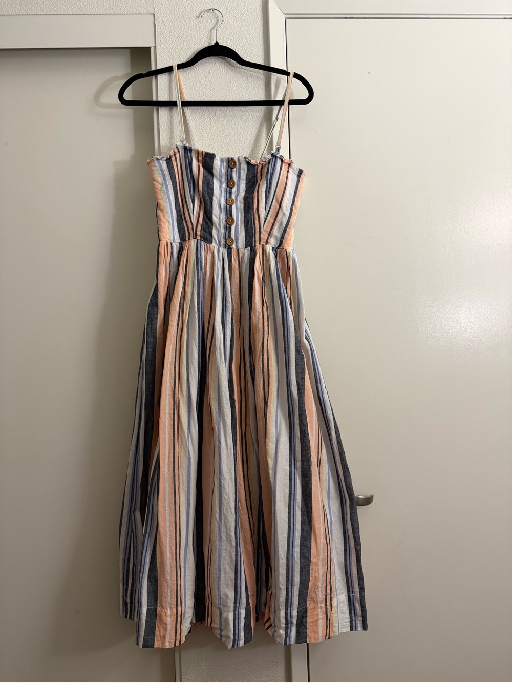 Free People Peach, Navy & White Striped Spaghetti-Strap Maxi Dress